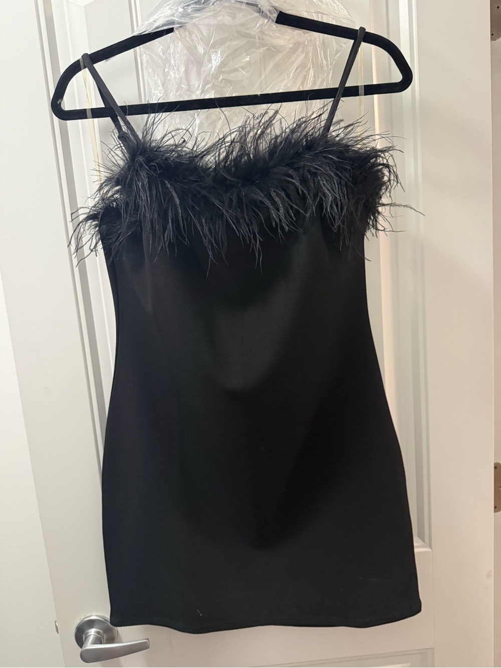 Black Feather-Trim Mini Dress - Women